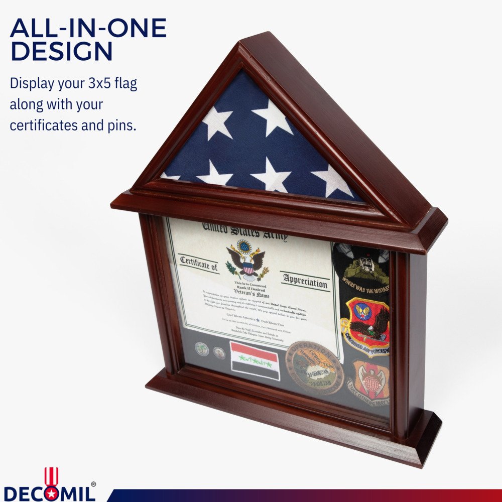 3x5 Flag Display Case with Certificate Holder, Flag and Certificate Display Case