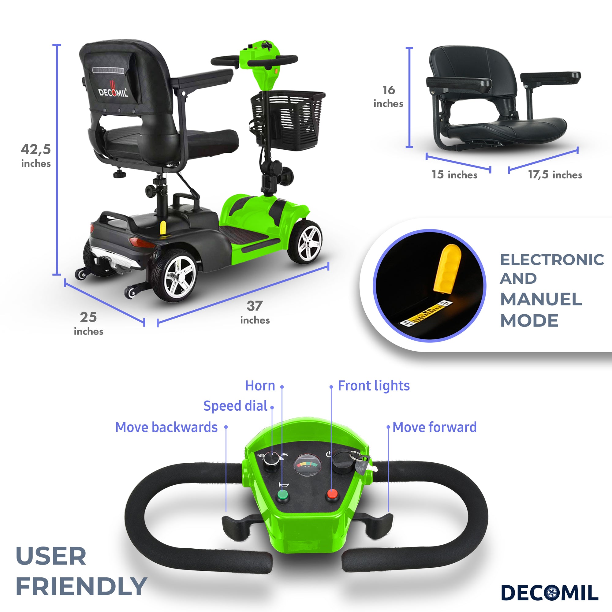 Portable Mobility Scooter for Seniors, Foldable Electric Powered Scooter