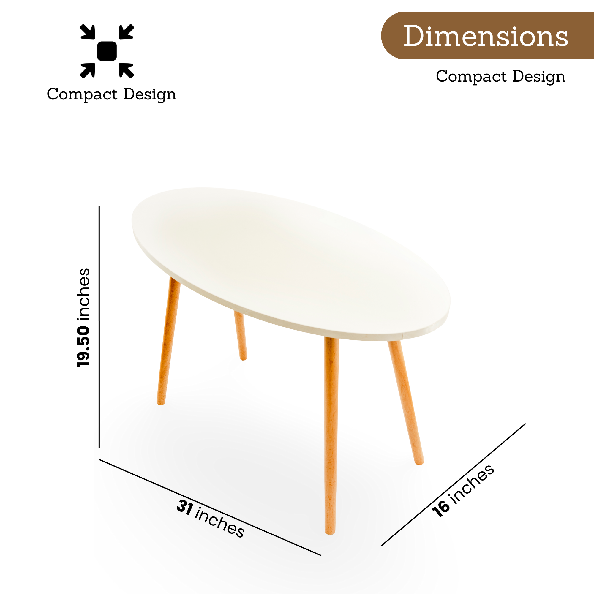 Modern Oval Coffee Table, End Table for Small Places, Living Room, Office, Balcony, Industrial End Table for Coffee, Laptop- 3 color option