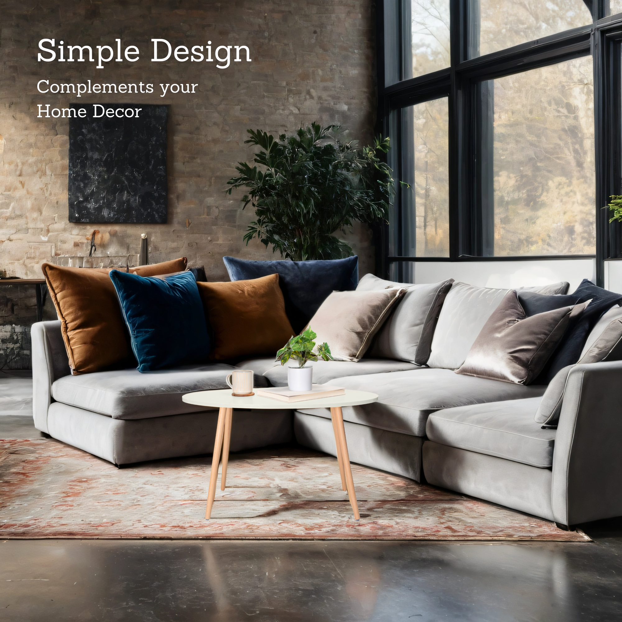 Modern Oval Coffee Table, End Table for Small Places, Living Room, Office, Balcony, Industrial End Table for Coffee, Laptop- 3 color option