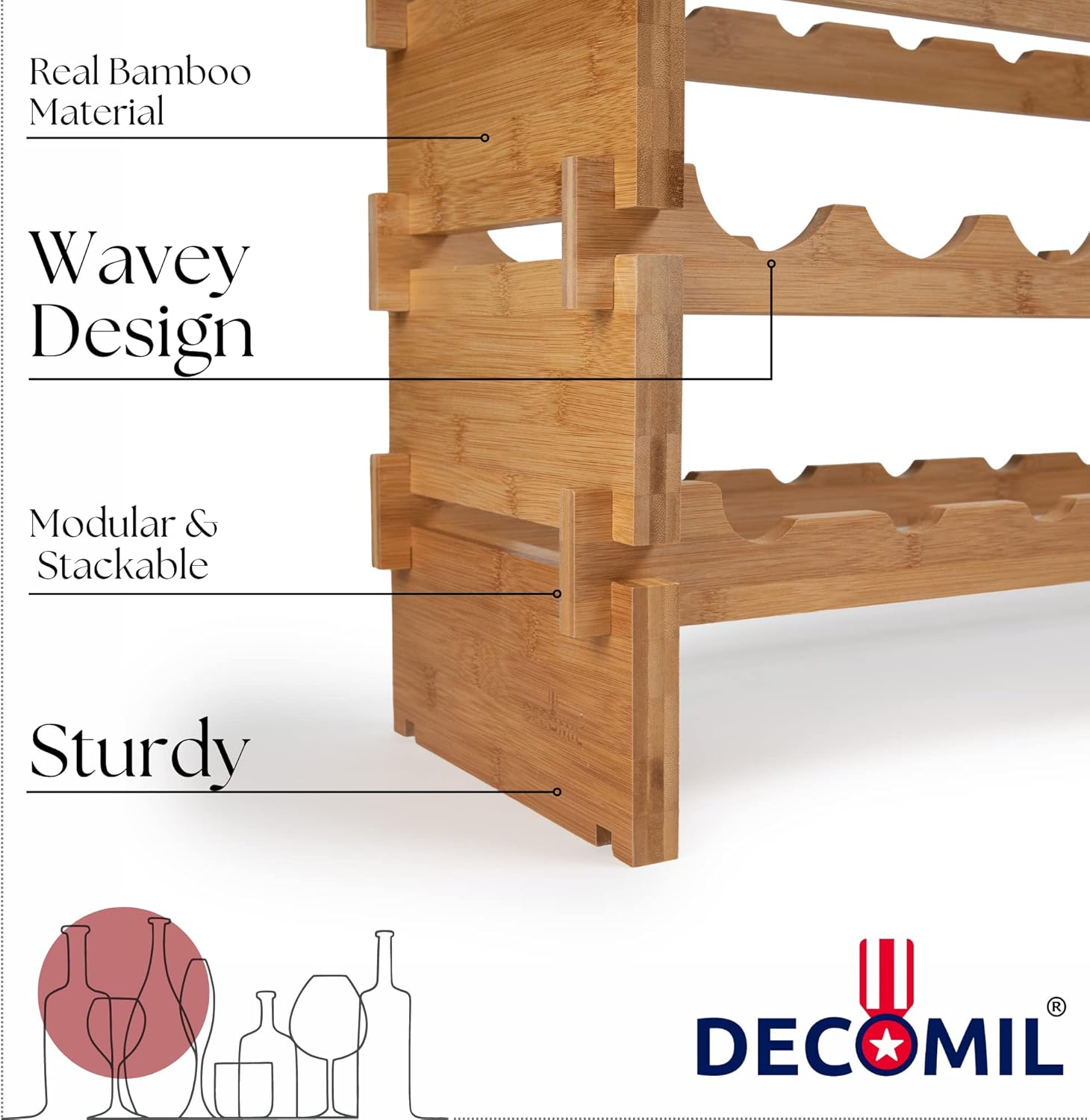 36 Bottle Wine Rack Stackable Modular Bamboo Wine Rack