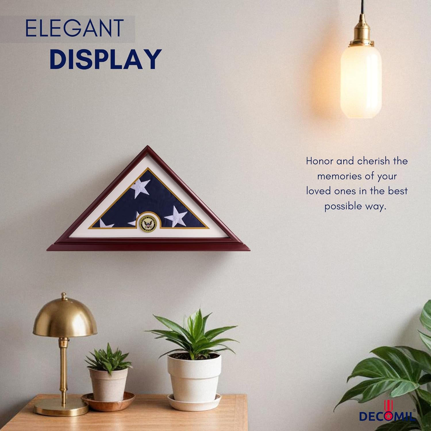 5'x9' Flag Display Case for American Veteran Burial Flag - Solid Wood, Cherry Finish -Armed Forces Options with A Custom Nameplate