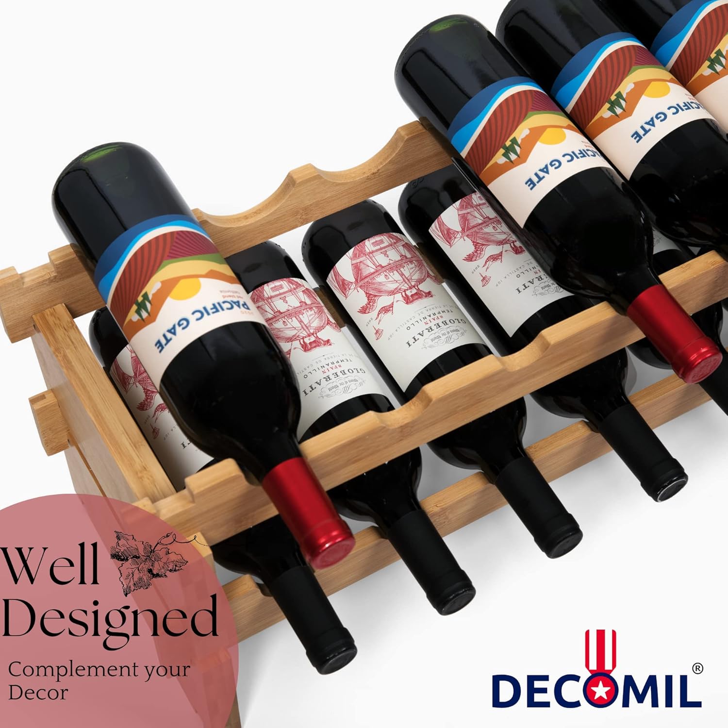 18 Bottle Wine Rack Stackable Modular Bamboo Wine Rack
