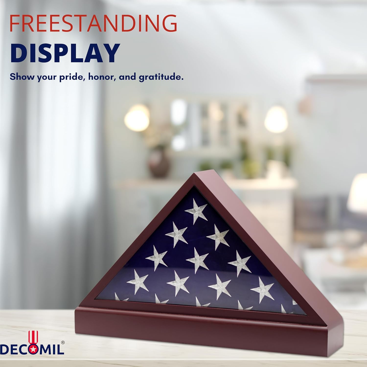 Personalized Burial Flag Display Case, 5x9 Flag Display Stand , Flag Case for Funeral Flag, Solid Wood Cherry Finish
