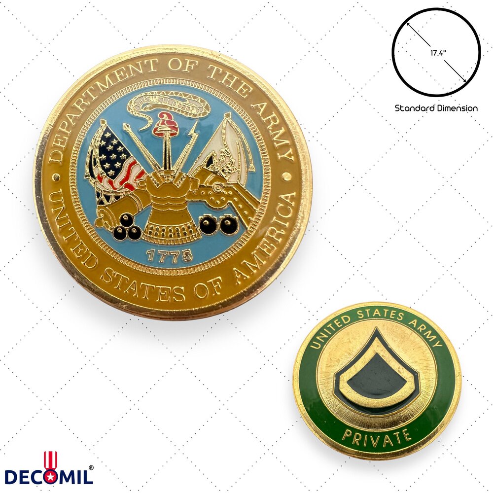 Military Challenge Coins, Enlisted and Officer Ranks and dimensions of coins