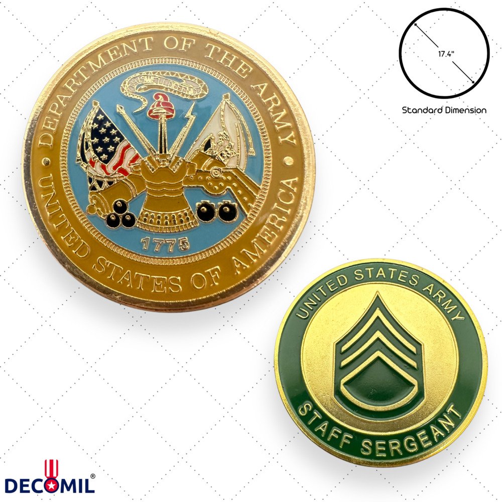 Staff Sergeant Military Challenge Coins with dimensions