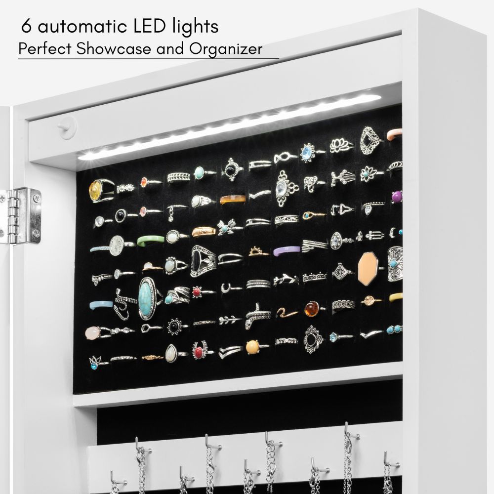 Standing Jewelry Armoire, LED Light Free Standing Jewelry Armoire, Jewelry Cabinet Armoire with Mirror