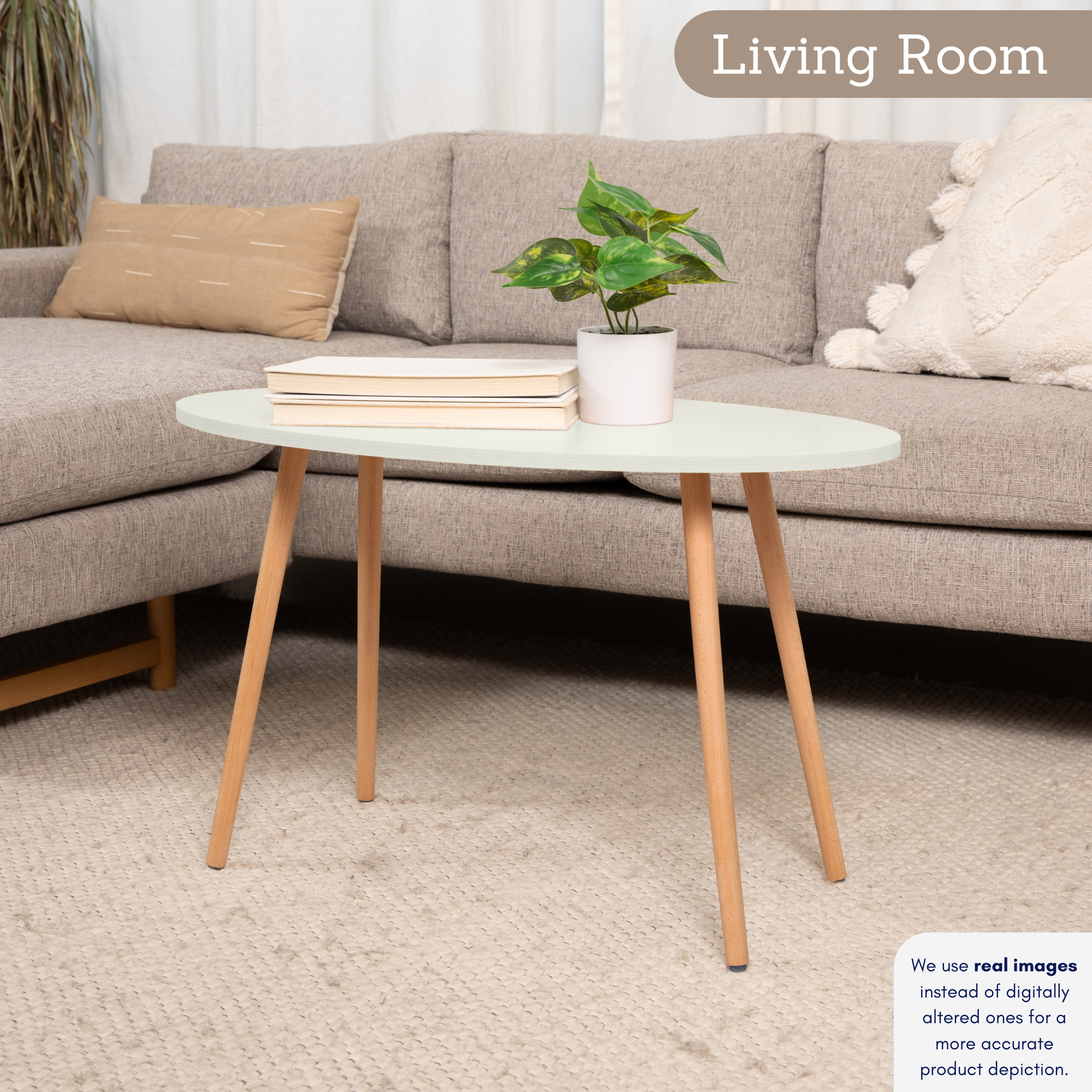 Modern Oval Coffee Table, End Table for Small Places, Living Room, Office, Balcony, Industrial End Table for Coffee, Laptop- 3 color option