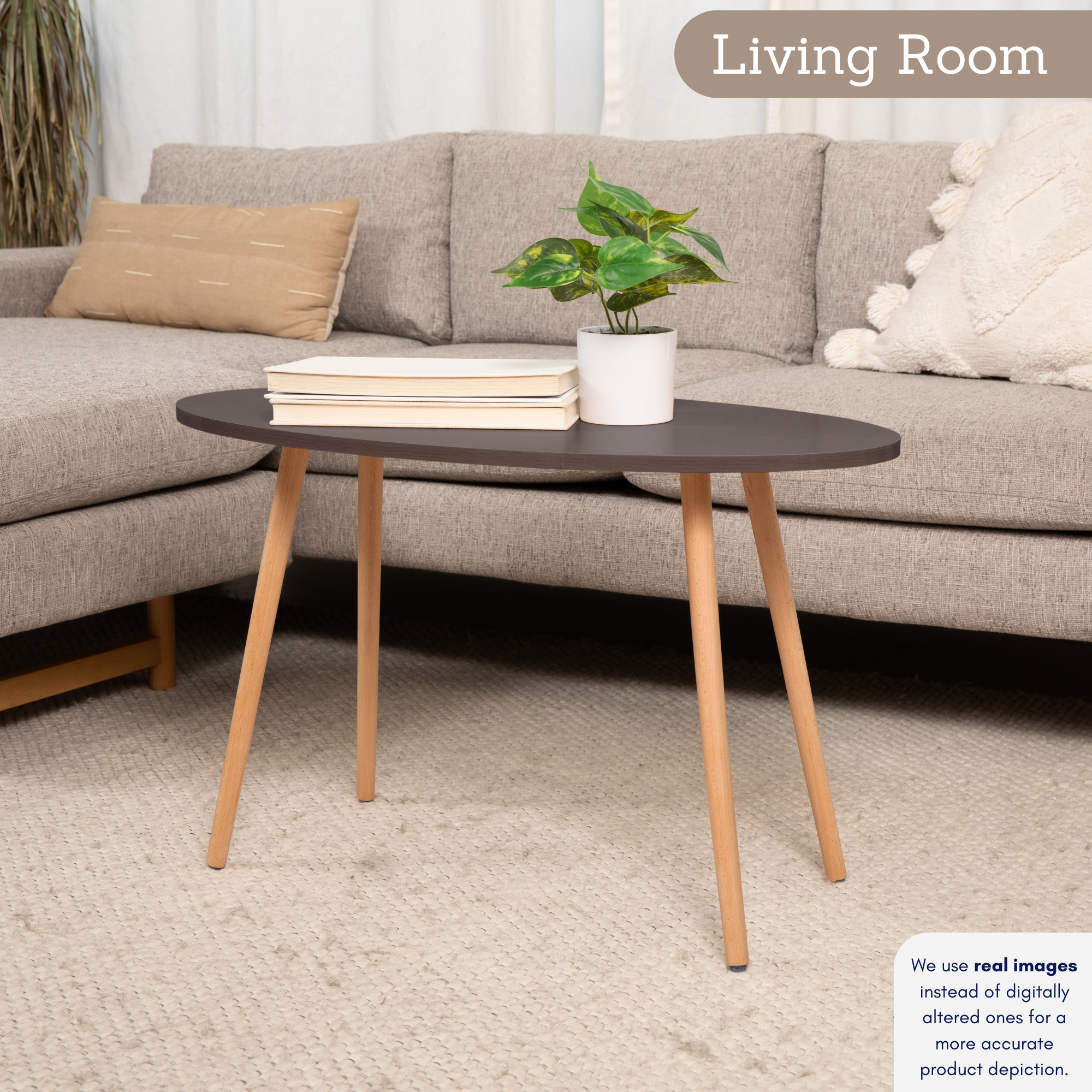 Modern Oval Coffee Table, End Table for Small Places, Living Room, Office, Balcony, Industrial End Table for Coffee, Laptop- 3 color option