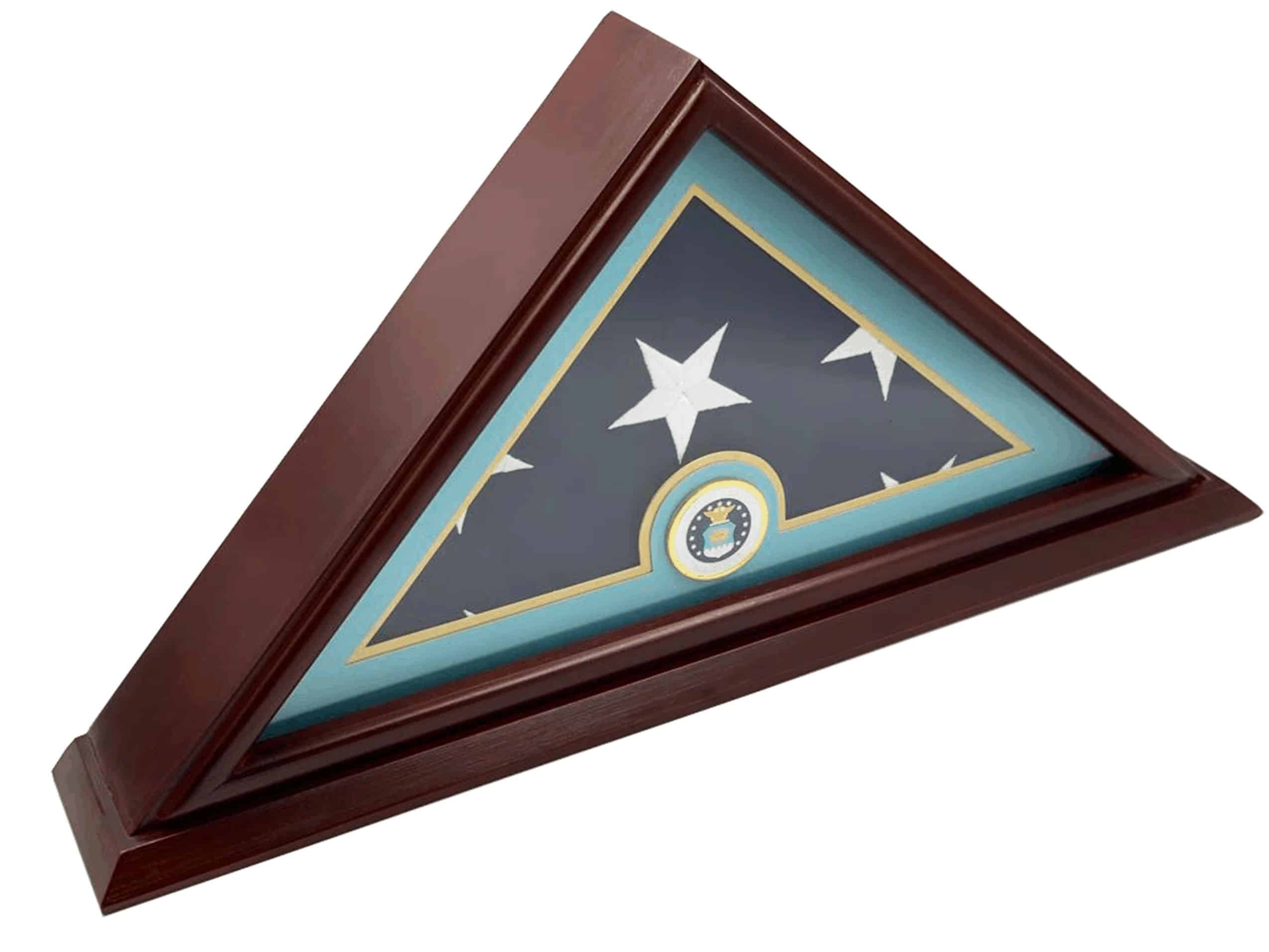 DECOMIL - AIR FORCE Flag Display Case Box, 5x9 Burial - Funeral - Veteran Flag Elegant Display Case with small Base, Solid Wood, Cherry Finish - DECOMIL