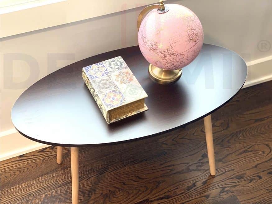 Small Side Table (Oval), Industrial End Table (Brown-3)
