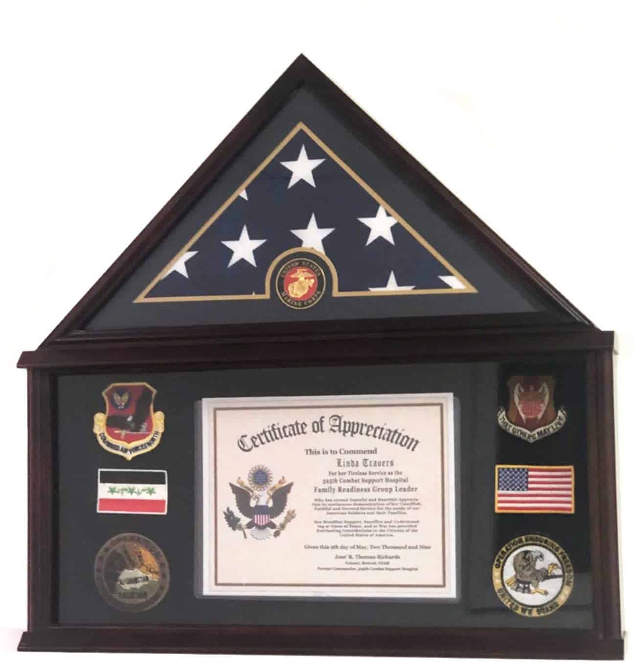 Flag Display Case with Certificate Holder - Armed Forces Logos 5x9