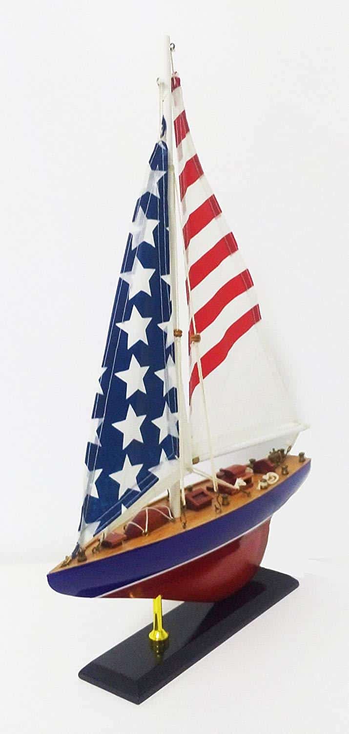 Unique Handmade Wood Decoration American Flag Decorative Ship - DECOMIL