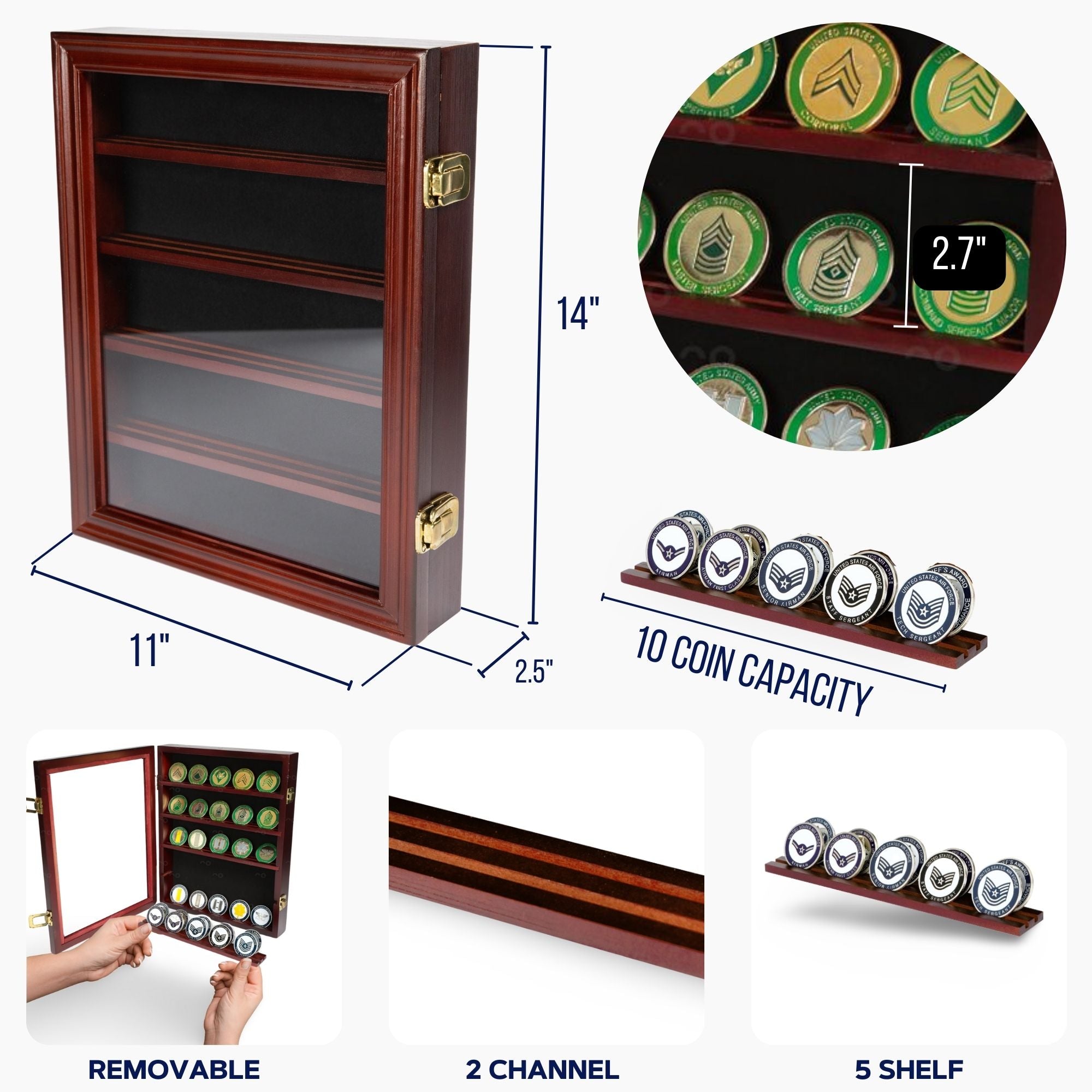 Lockable 30 Military Challenge Coin, Poker Chip, Sports Coin Display Case Cabinet, Glass door, Coin30-CHR