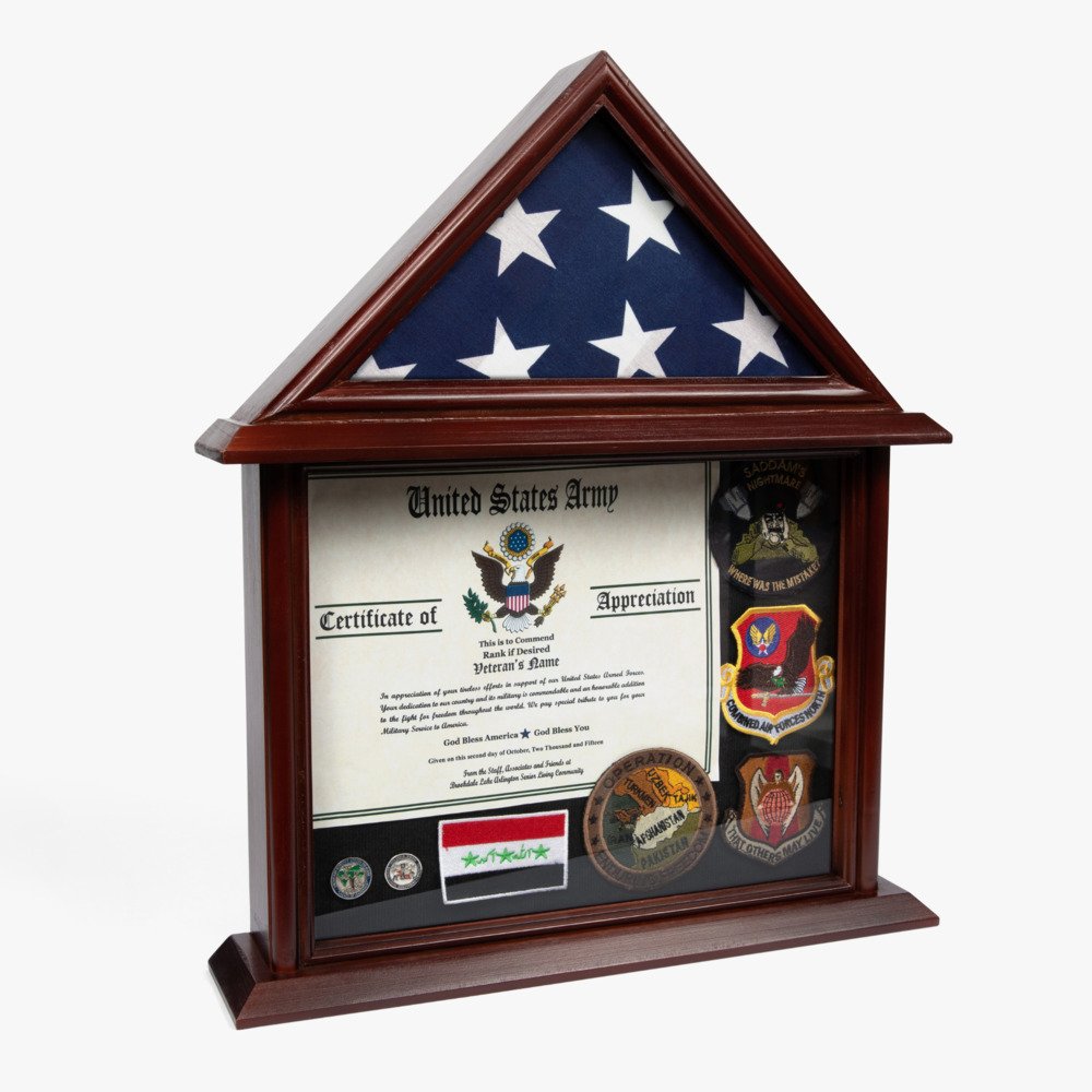 3x5 Flag Display Case with Certificate Holder, Flag and Certificate Display Case