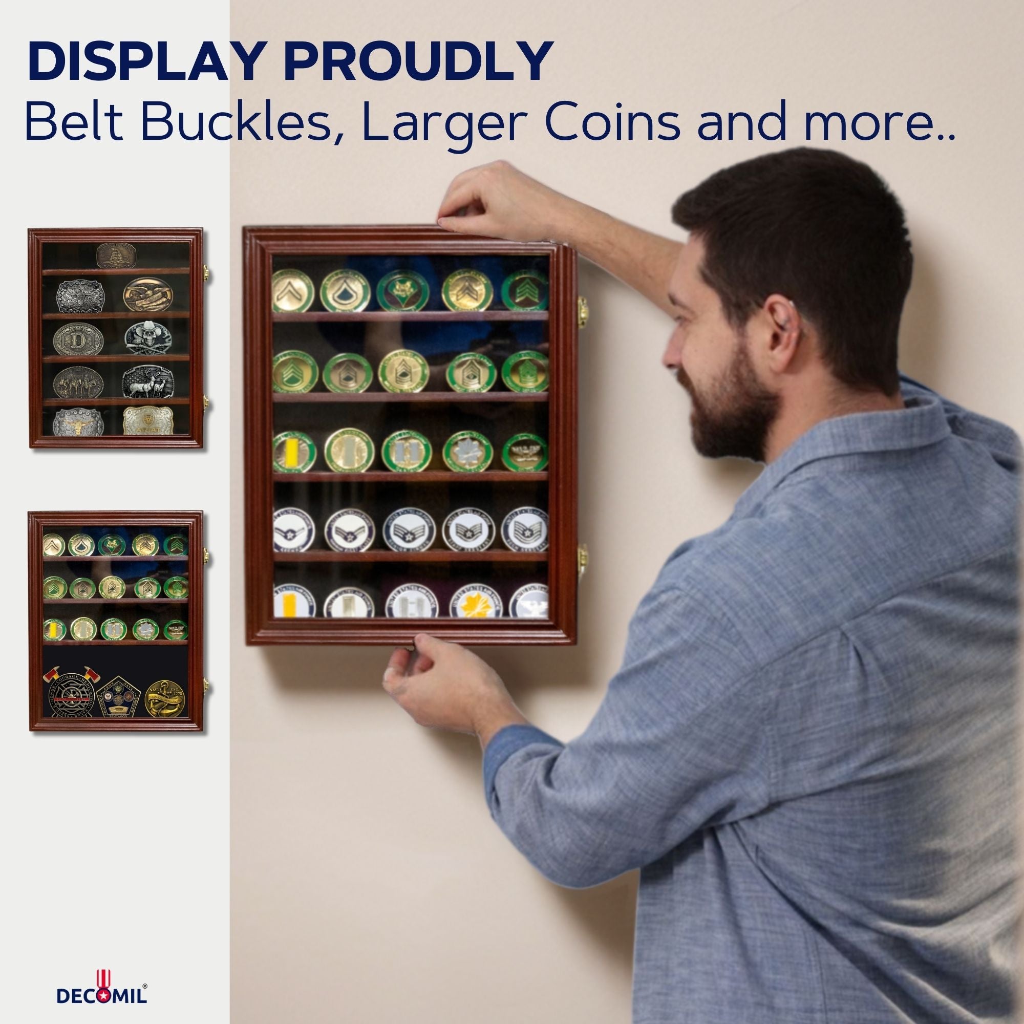 Lockable 30 Military Challenge Coin, Poker Chip, Sports Coin Display Case Cabinet, Glass door, Coin30-CHR