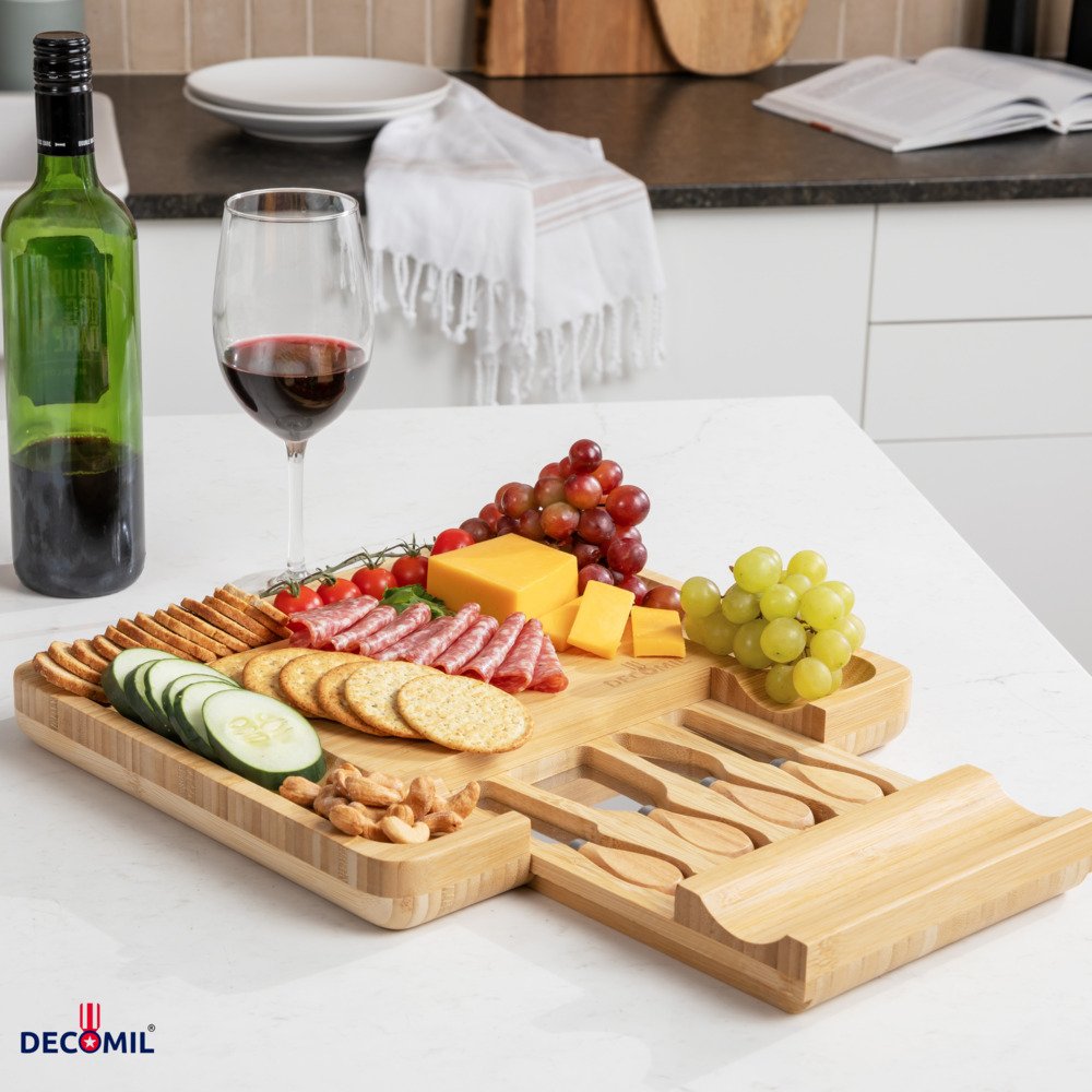 Bamboo Cheese Board, Cheese Board with Knives 3