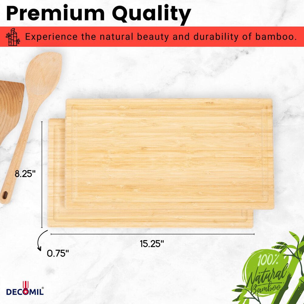 Wood Cutting Boards for Kitchen - Bamboo Cutting Board Set, Chopping Board  Set - Wood Cutting Board Set with Holder - Wooden Cutting Board Set (Large  & Small) Wooden Cutting Boards for