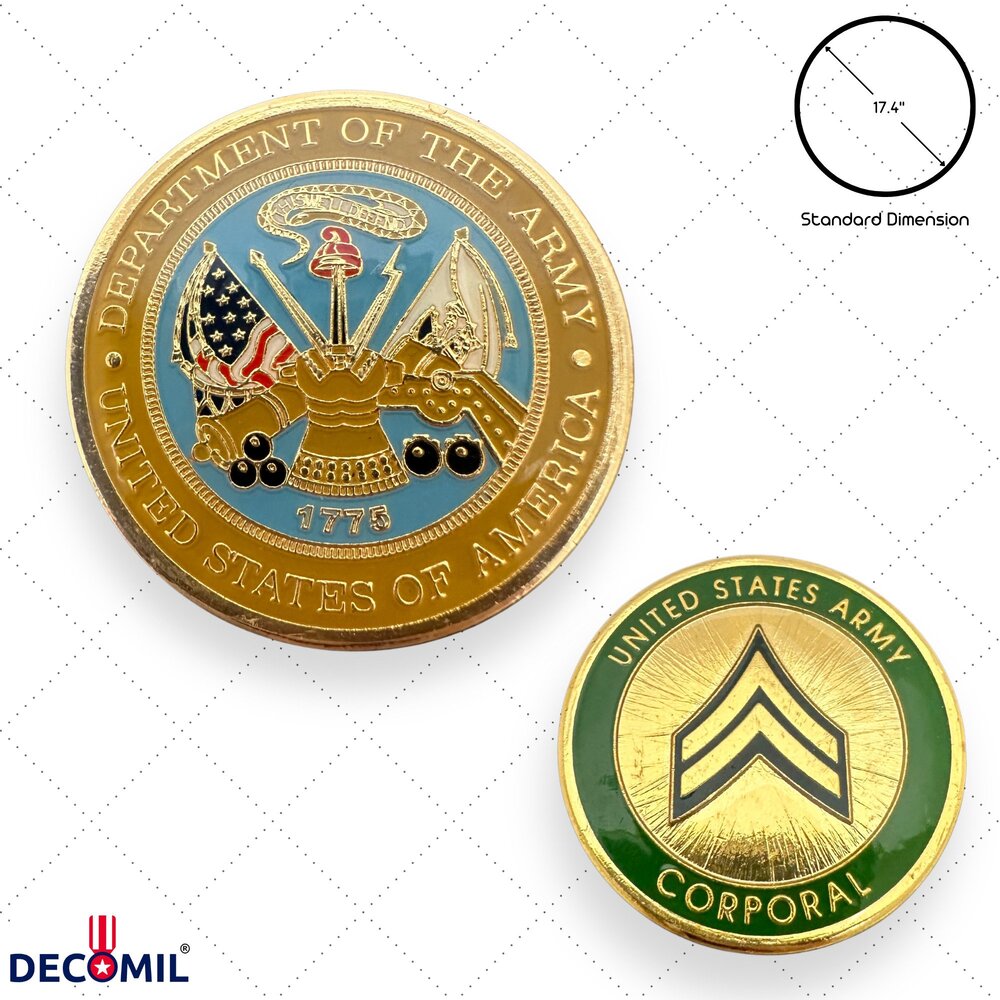 Corporal Military Challenge Coins, Enlisted and Officer Ranks - Decomil