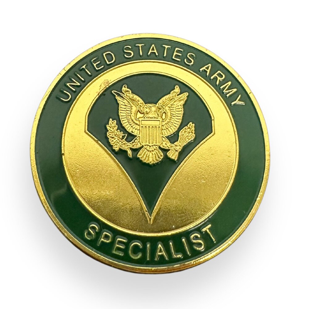 Specialist Military Challenge Coins on white background