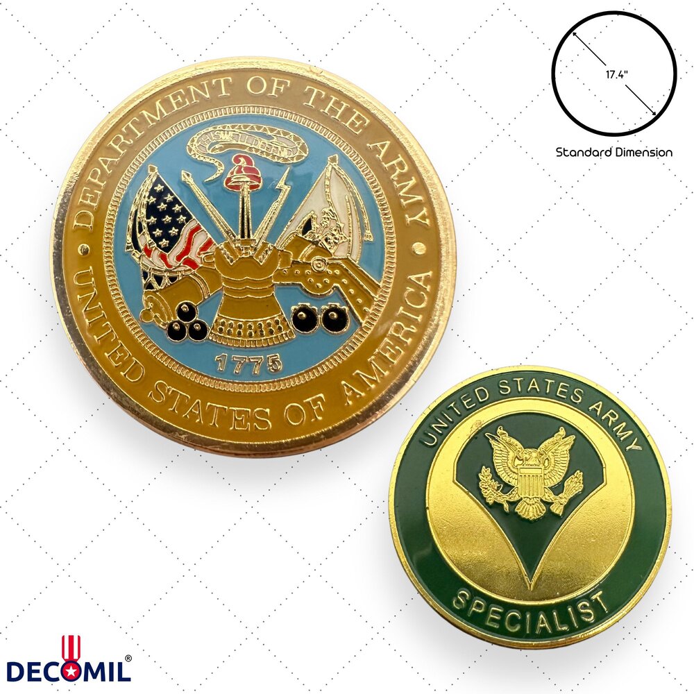 Specialist Military Challenge Coins with dimensions