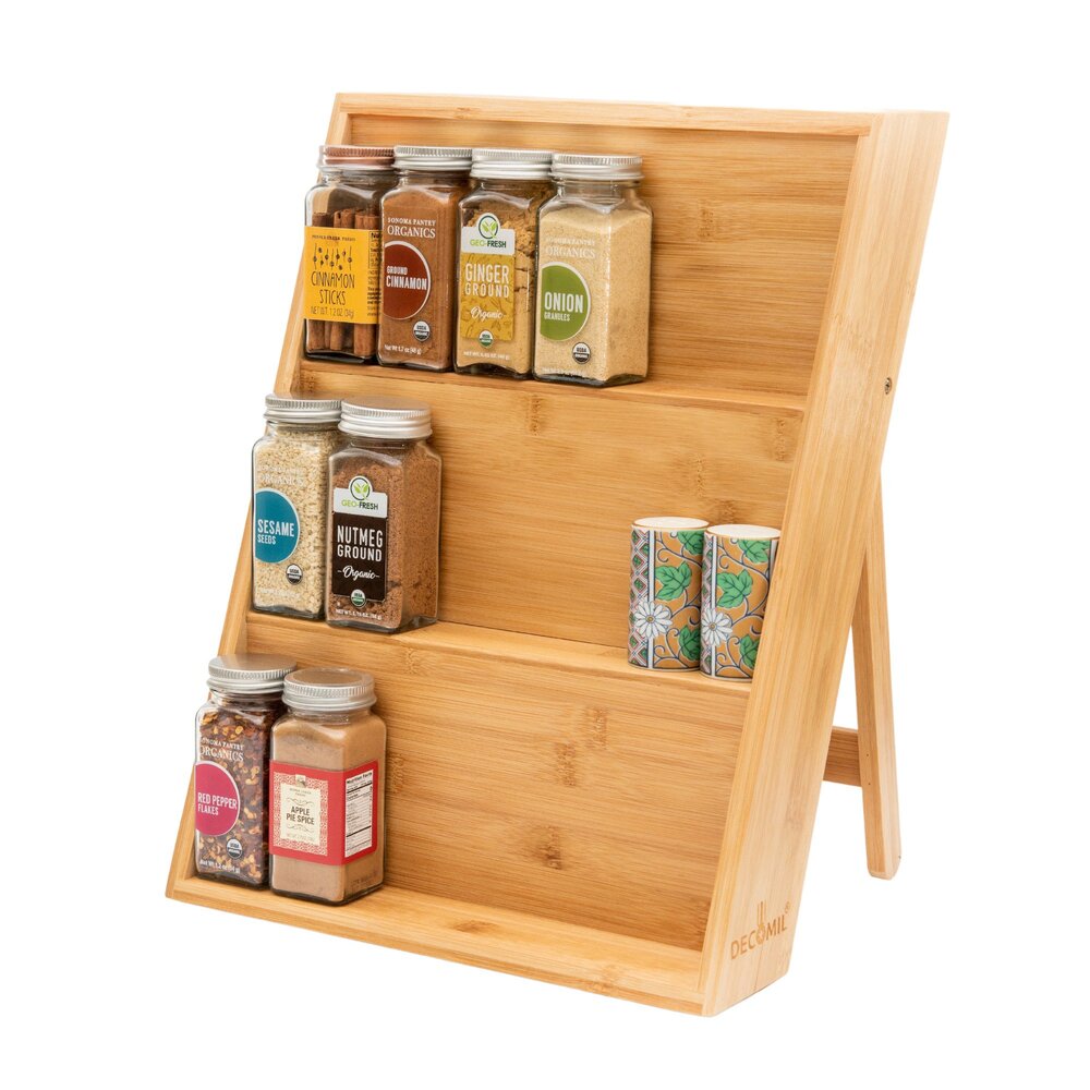 spice rack organizer with spices over it.