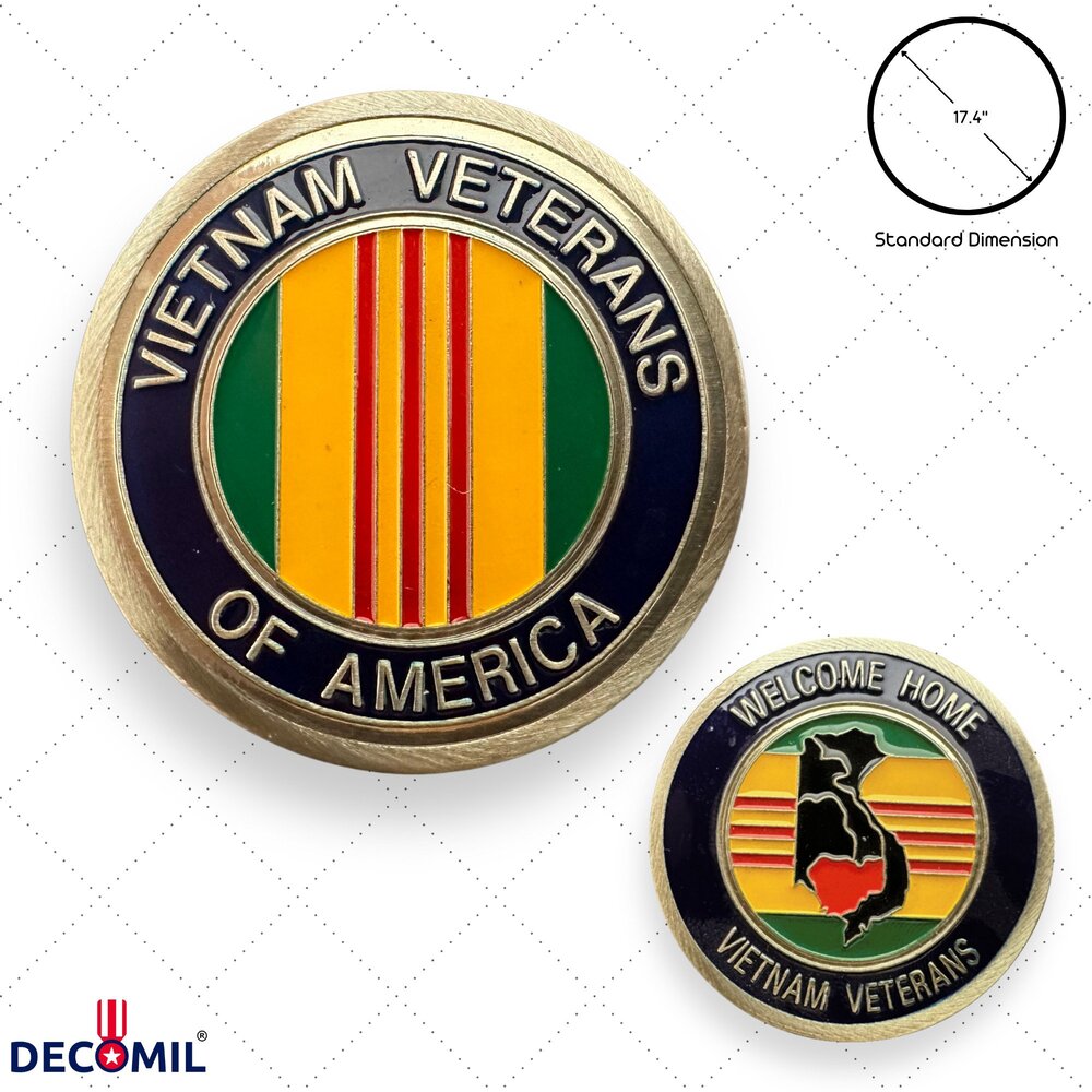 Vietnam Veterans Military Challenge Coins with dimensions