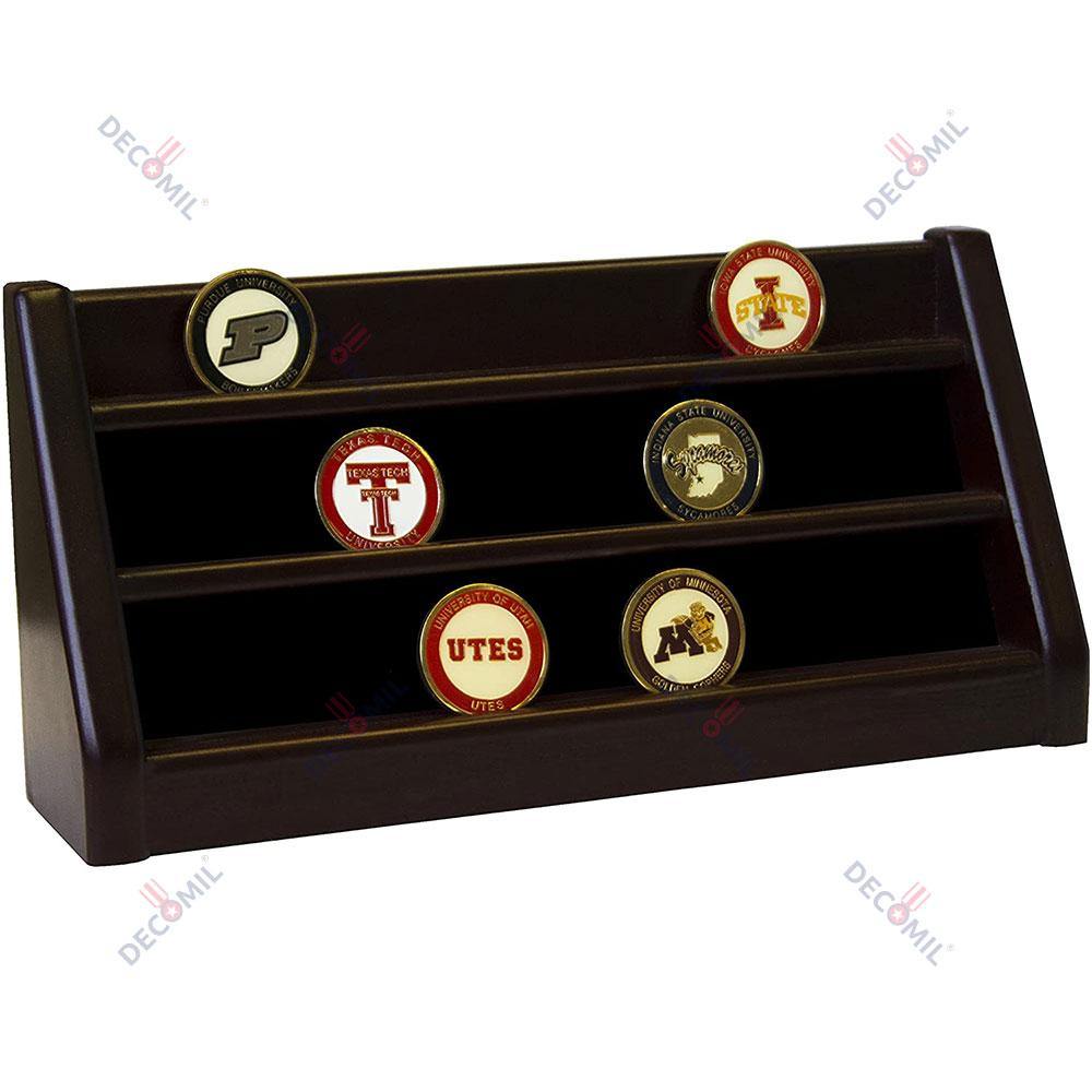 COIN HOLDER SHELF CHALLENGE 3 ROWS DISPLAY CASINO CHIPS HOLDER SOLID WOOD - CHERRY FINISH - DECOMIL