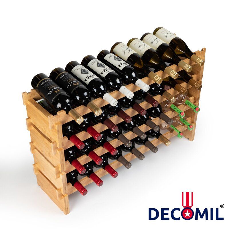 36 wine racks with full of wine bottles and there is decomil logo on the photo