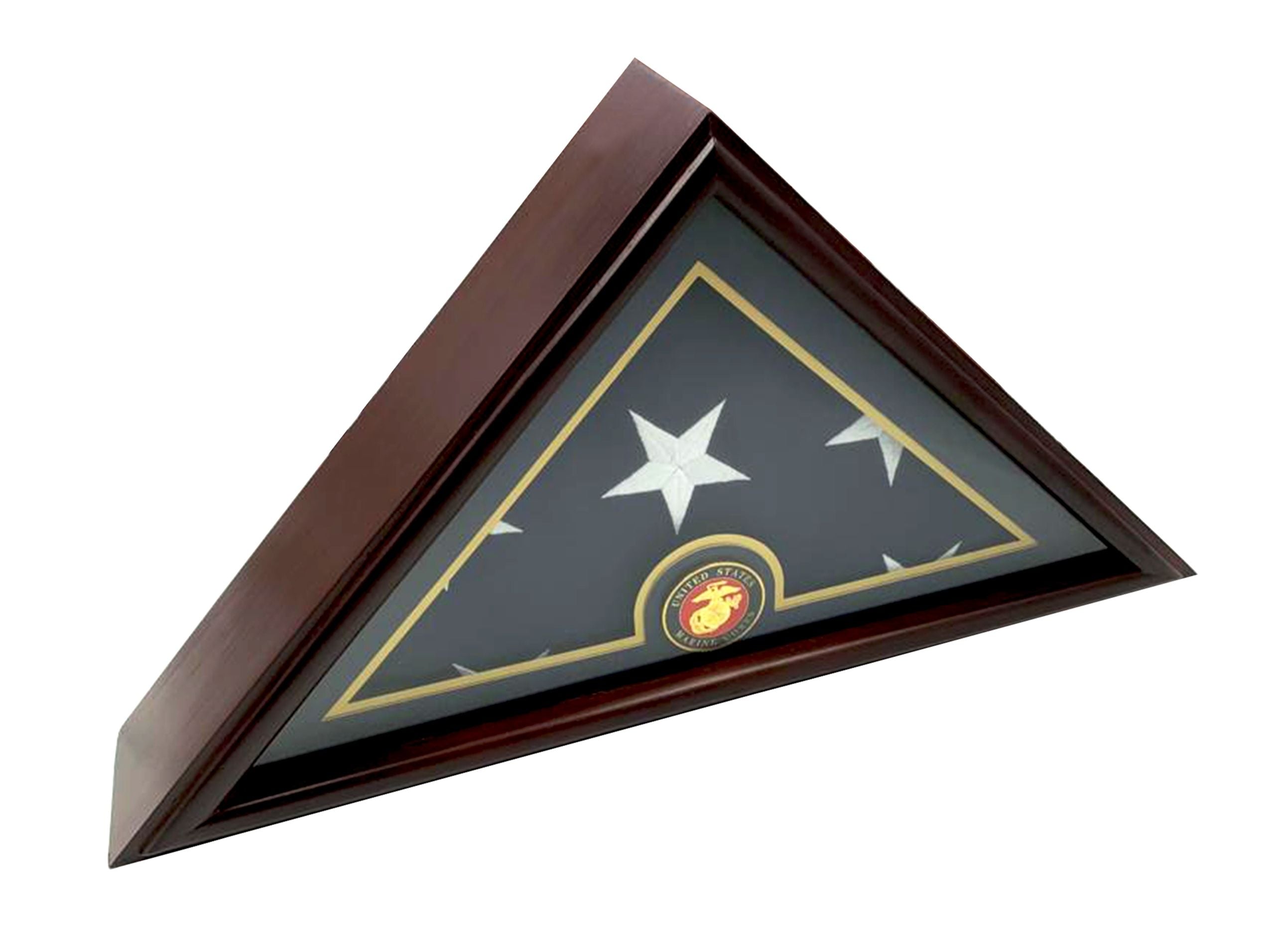 MARINE Flag Display Case Box, 5x9 Burial - Funeral - Veteran Elegant Wood Display Case Flat Base 