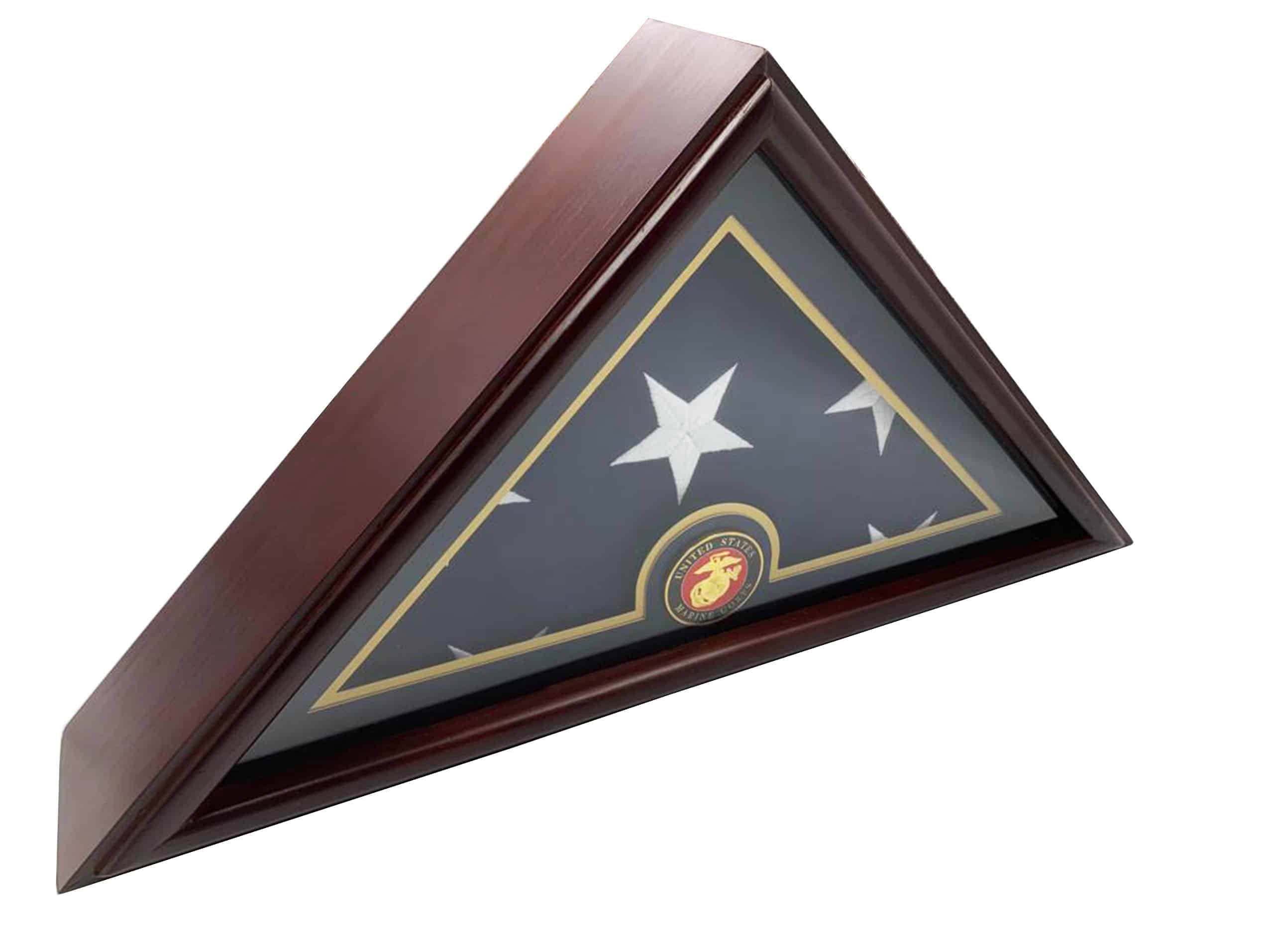 MARINE Flag Display Box, 5x9 Burial - Funeral - Veteran Elegant Wood Display Case Flat Base 