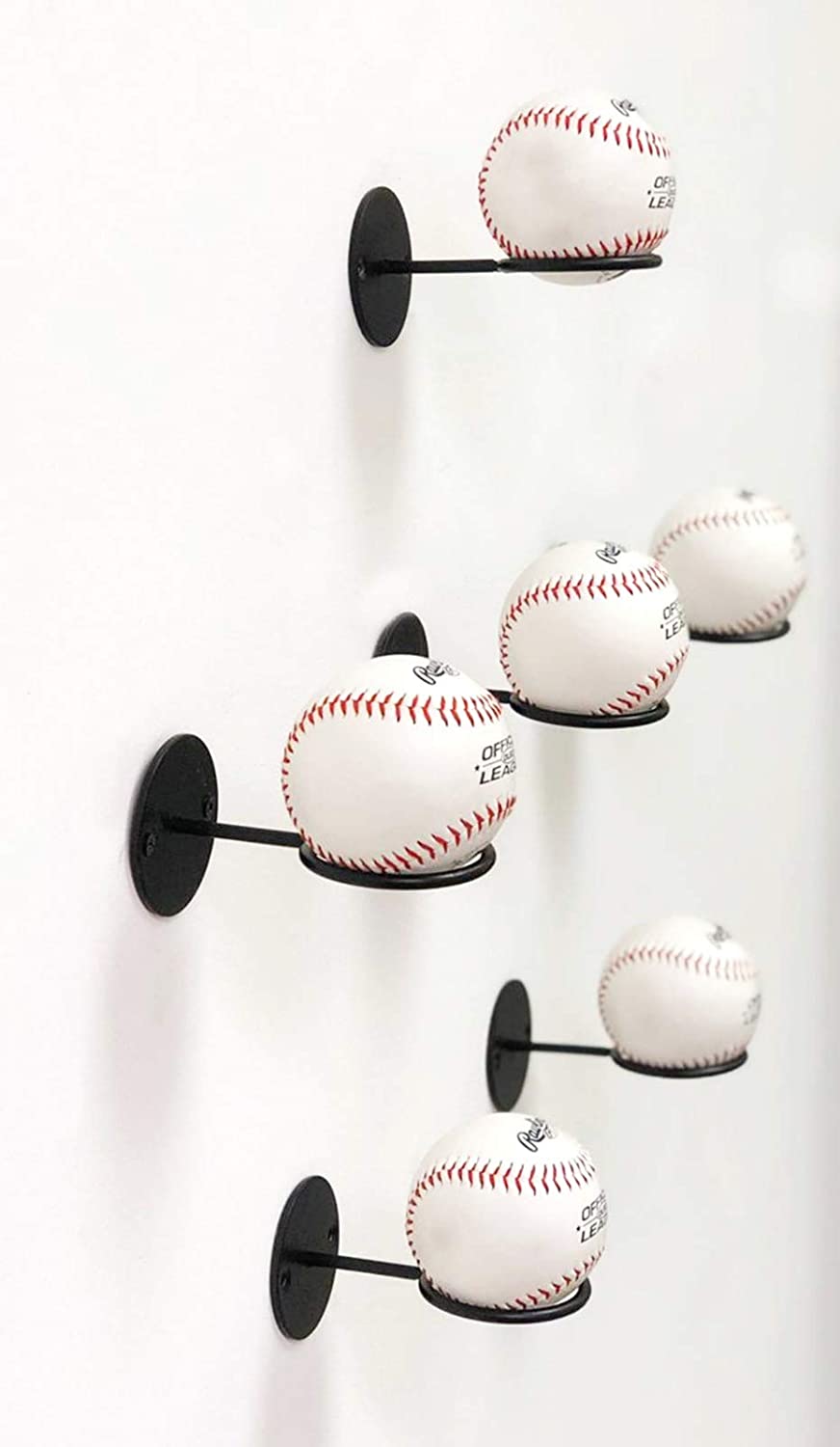 Wall Ball Storage (Baseball) - Wall Mounted Baseball Rack 6 Balls Side