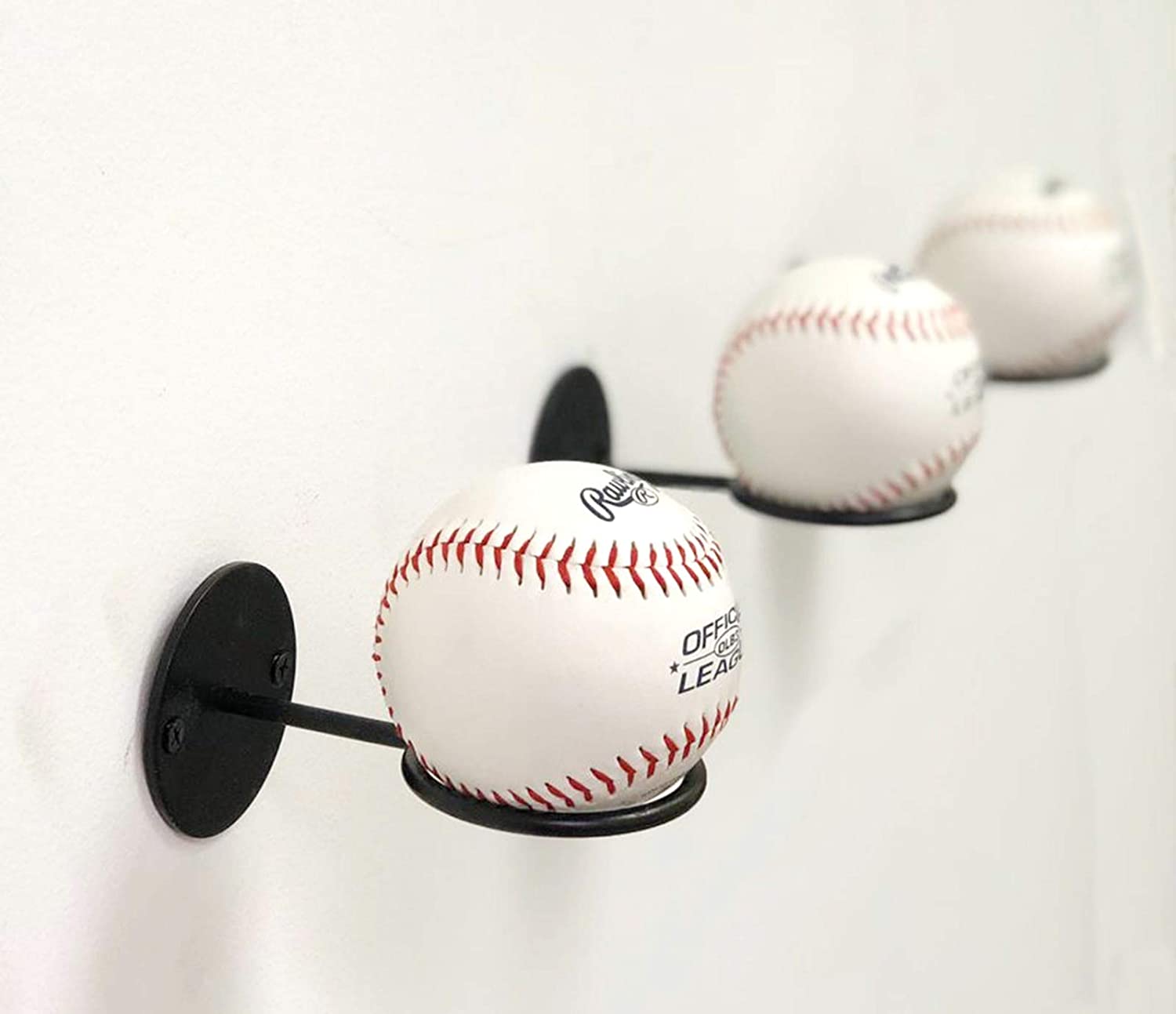 Wall Ball Storage (Baseball) - Wall Mounted Baseball Rack 3 Balls Side
