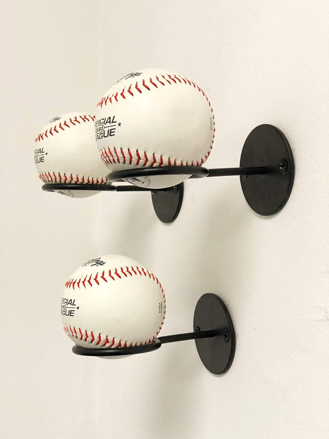 Wall Ball Storage (Baseball) - Wall Mounted Baseball Rack 3 Baseballs Side