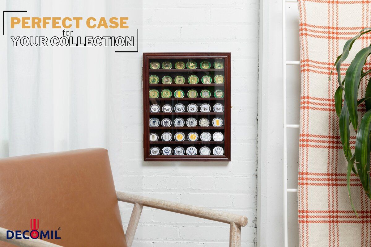 military challenge coinand poker chips display case with lockable door image 3