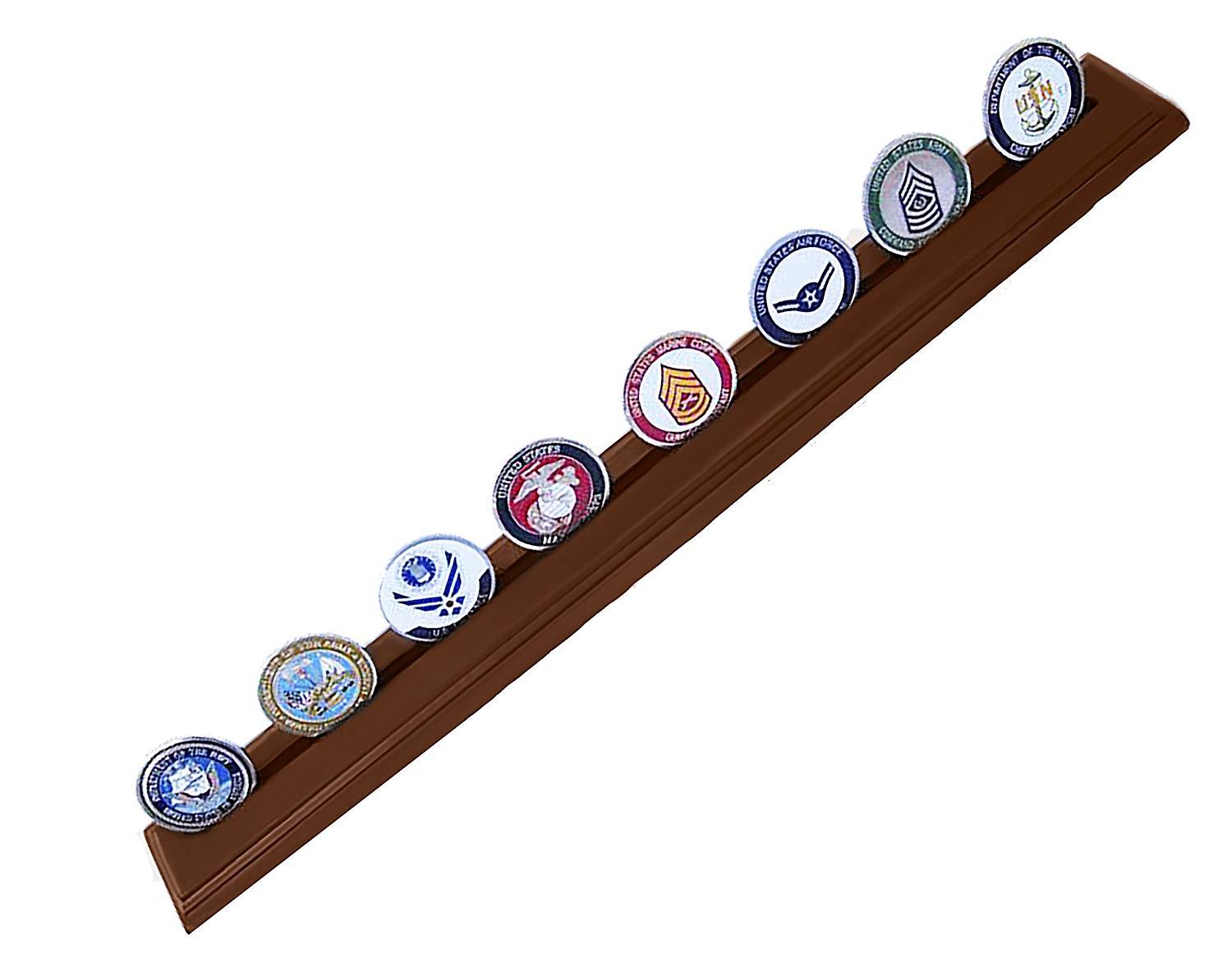 Military Collectible Challenge Coin Holder (Large, 1 Row) Solid Walnut - DECOMIL