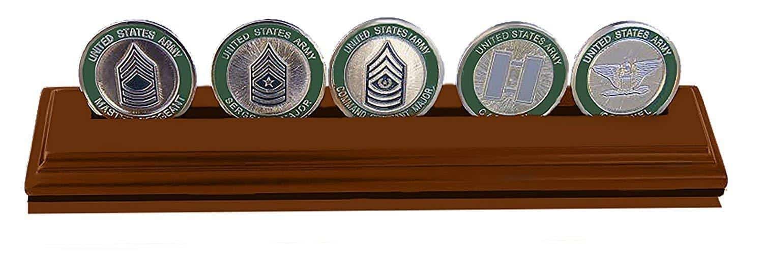 Poker Chips & Military Collectible Challenge Coin Holder (Medium, 1 Rows) Solid Walnut - DECOMIL
