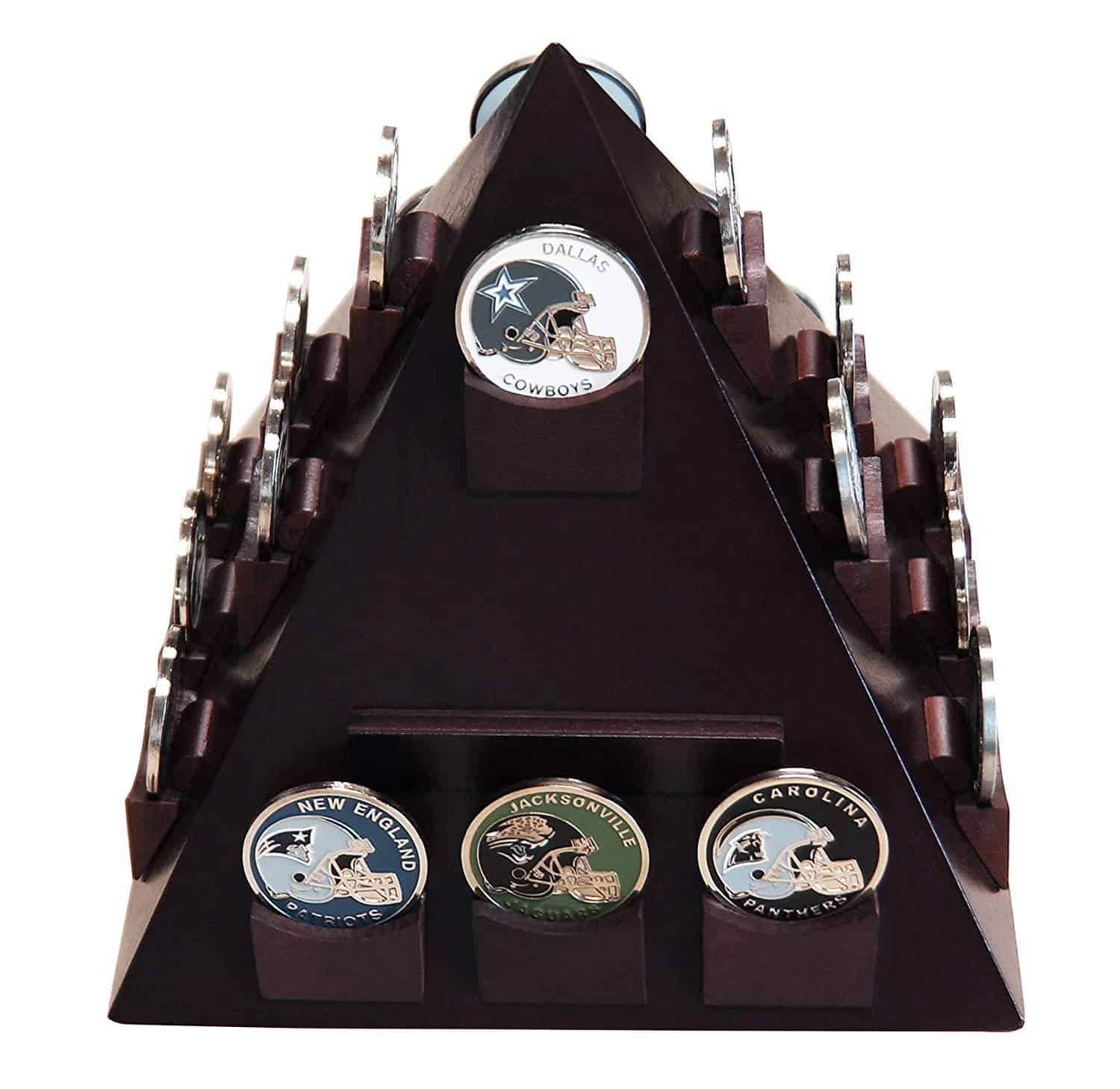 Pyramid Shaped Military Challenge Coin & Poker/Casino Chip Display- Cherry Finish