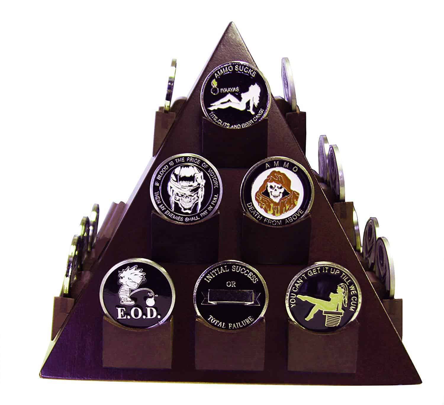 Pyramid Shaped Military Challenge Coin & Poker/Casino Chip Display Case