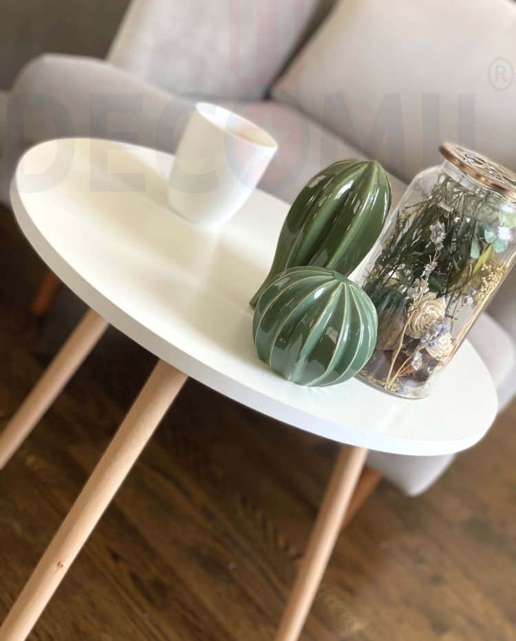 Round Small Side Table (Industrial End Table) White 3