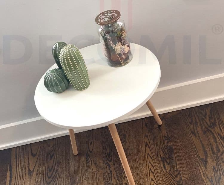 Round Small Side Table (Industrial End Table) White 7