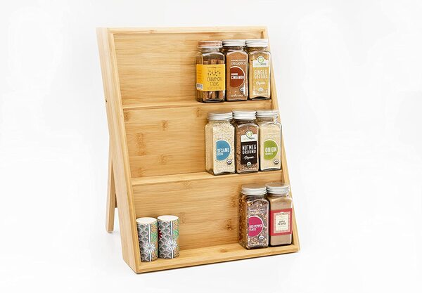 DECOMIL Spice Rack Organizer for Cabinet, Spice Rack for Drawer, Standing/Laid Down Option, Bamboo, 11,6 X15